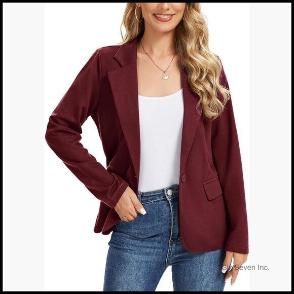 Long Sleeve Lapel Button Jersey Knit Blazer with Pockets